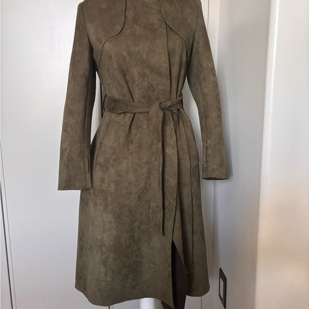 Mark. Army Green Suede Trench Coat. Sz Small